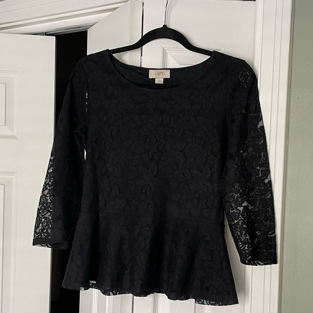 Loft Black Lace Peplum Top